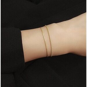 Dainty Gold Bead Layer Bracelet, Thin Herringbone Bracelet